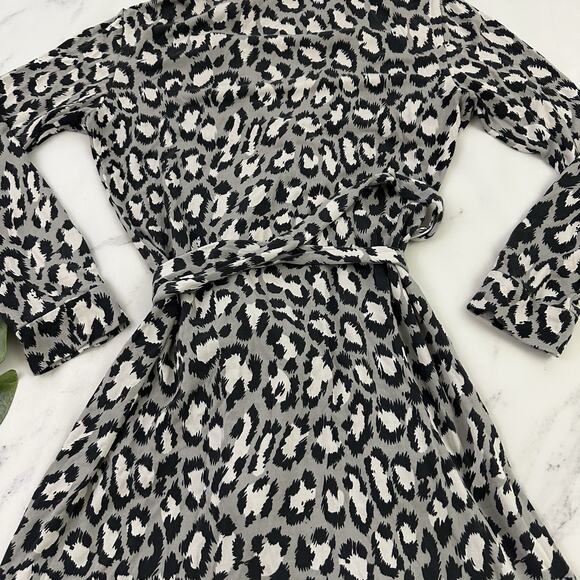Diane Von Furstenberg DVF Womens Wrap Dress Size 2 Black Gray Leopard Print Silk - Picture 10 of 11